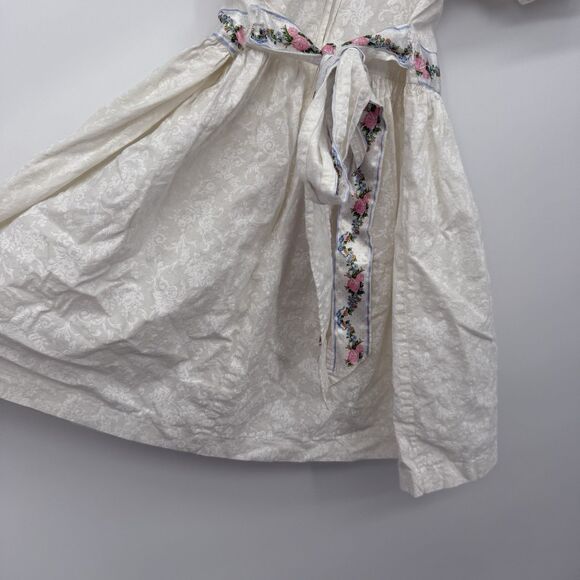 Kokomo Kids Vintage White Floral Collared Dress Girls Size 8 Coquette Bow USA - Picture 7 of 11